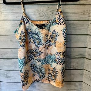 Forever 21 Top Small Spaghetti V Neck Tank Top Shirt Floral Boho Cami White Y2K